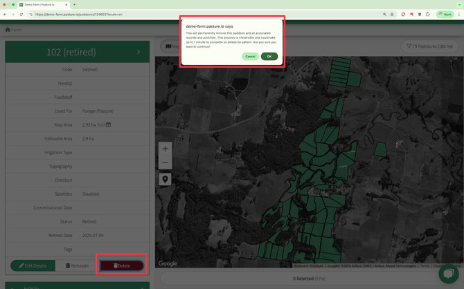 Delete confirmation pop-up warning that the action is irreversible