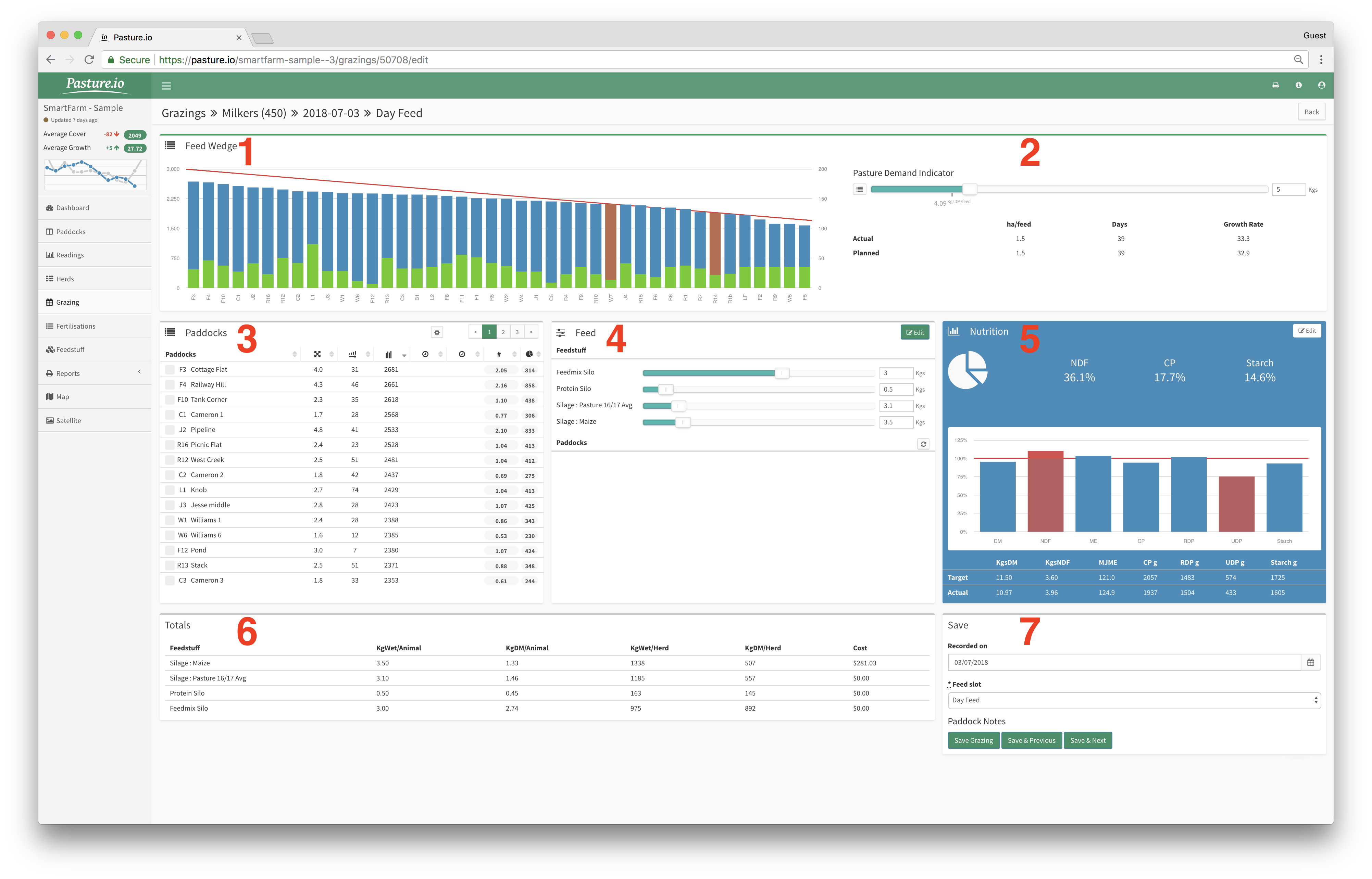 Overview of the diet check within the Pasture.io Grazing Planner.