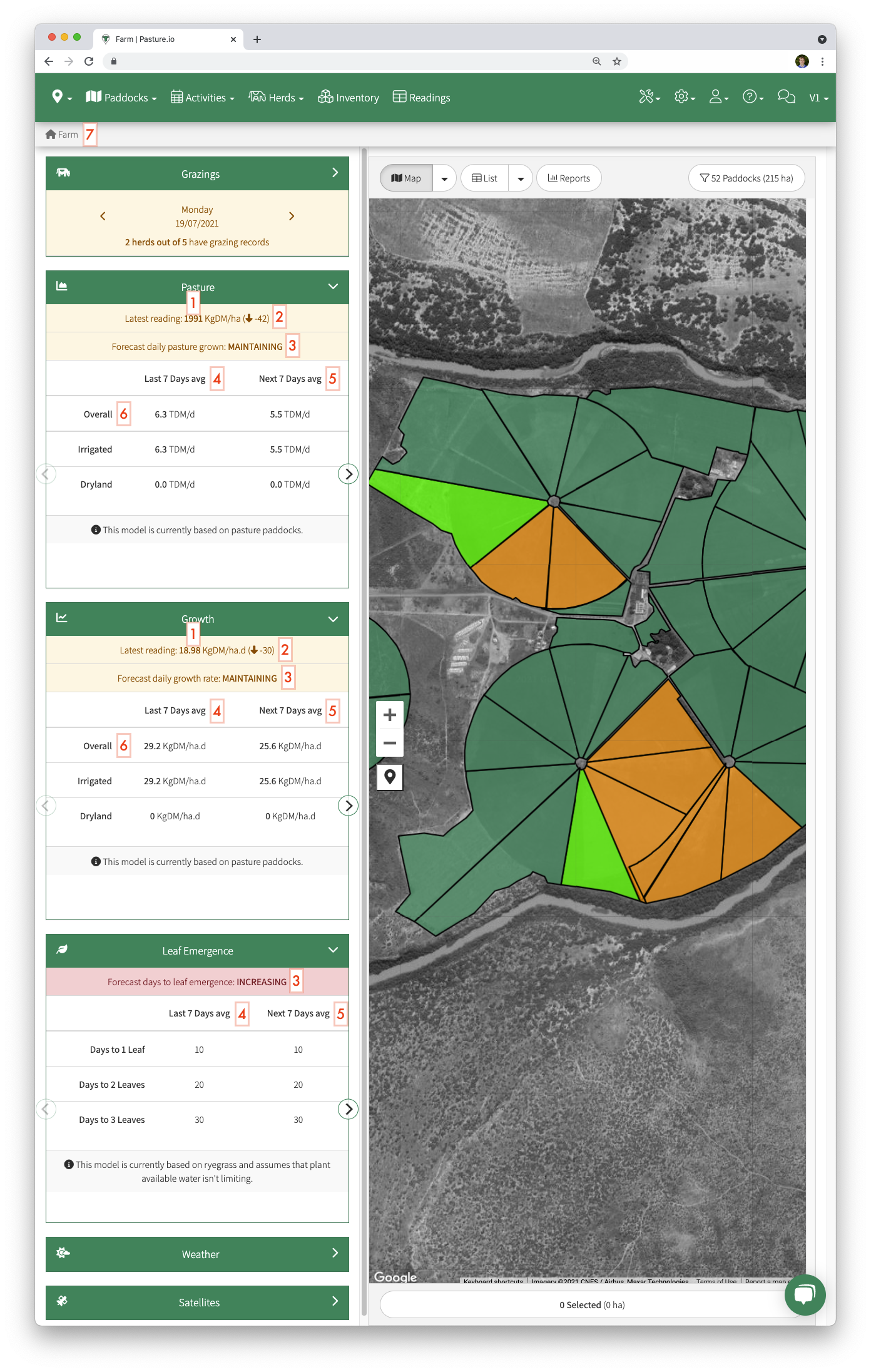 The Pasture.io pasture and grazing management app dashboard.