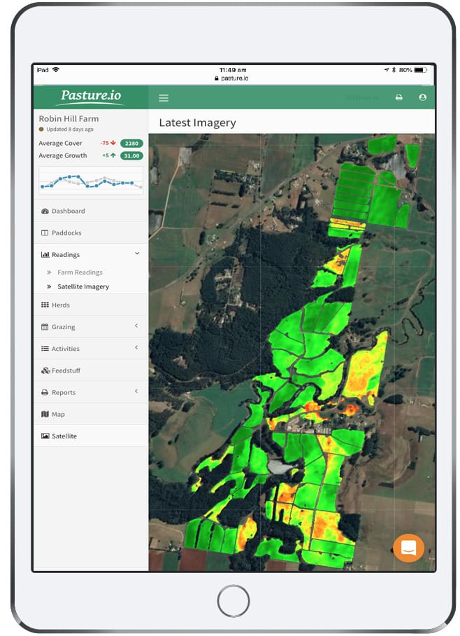 The V1 Pasture.io app dashboard on an iPad.